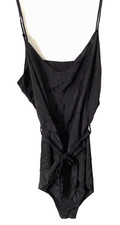 Vintage Black Satin Floral Etched Teddy Lingerie One Piece Sz Medium Made in USA