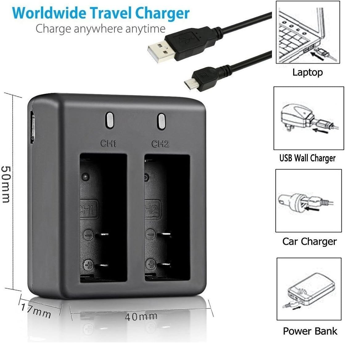 VVHOOY 3 X 1050Mah Rechargeable Action Camera Battery W USB Dual Charger Compati