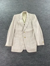 Vintage Geoffrey Beene Blazer 38 R Beige Wool Hopsack Golden Button Designer