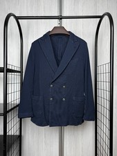 Lardini Double Breasted Knitted Cotton Blazer Navy