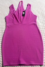 Boohoo Plus Pink Ribbed Bodycon Mini Dress Halter Plunge Party Club NWT Size 18