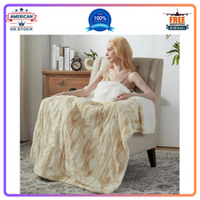 Heated Throw Blanket Faux Fur Sherpa, Electric, 6 Heat Levels, Auto Off Soft