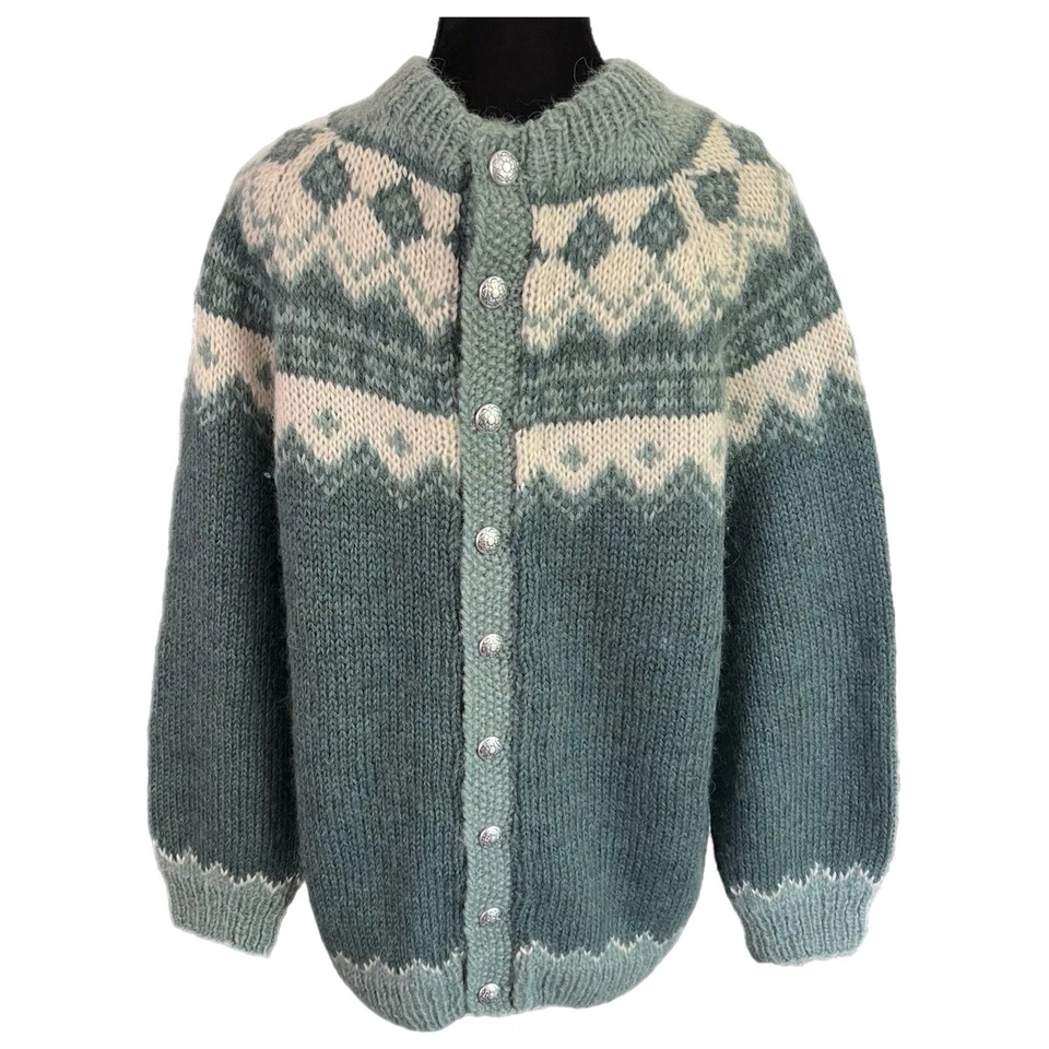 Vintage Pendleton Nordic Cardigan 70s Wool Fair Isle Grunge Sweater - Mens Large - Image 2 of 4