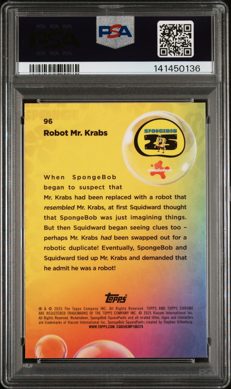 2025 Topps SpongeBob SquarePants Robot Mr. Krabs Wave Refractor /175 PSA 9 view 2