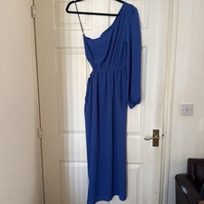 ASOS DESIGN One shoulder Midi Dress side cut out Blue dress with slit size 8