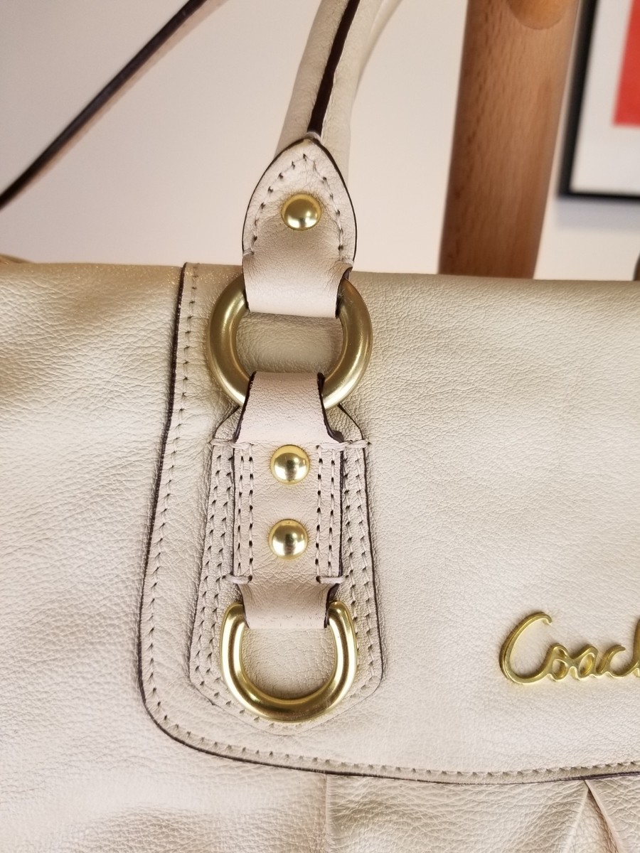VINTAGE COACH BEIGE LEATHER SHOULDER HAND BAG SZ 18'X10'X7' F15447