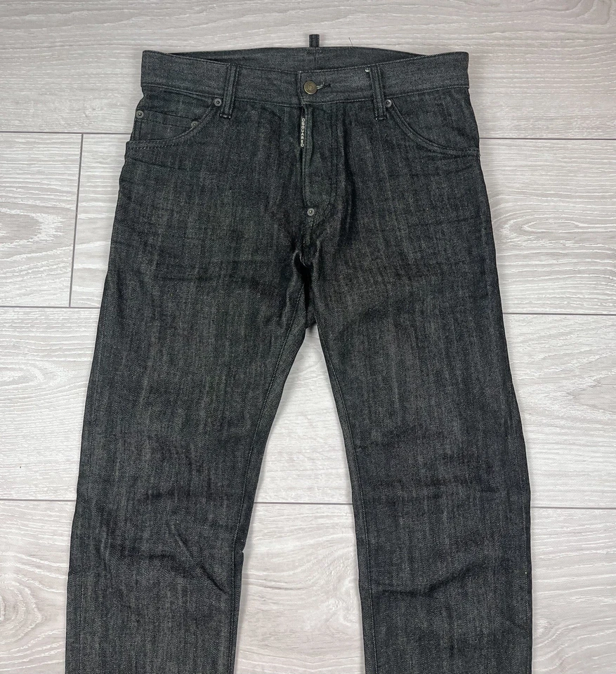 Dsquared2 Italia Vintage Negro Denim Lujo Motociclista Slim Fit Pantalones Pa... - Imagen 2 de 4