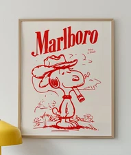 Retro Cowboy Snoopy Print, Western Dog Wall Art, Vintage Comic Poster