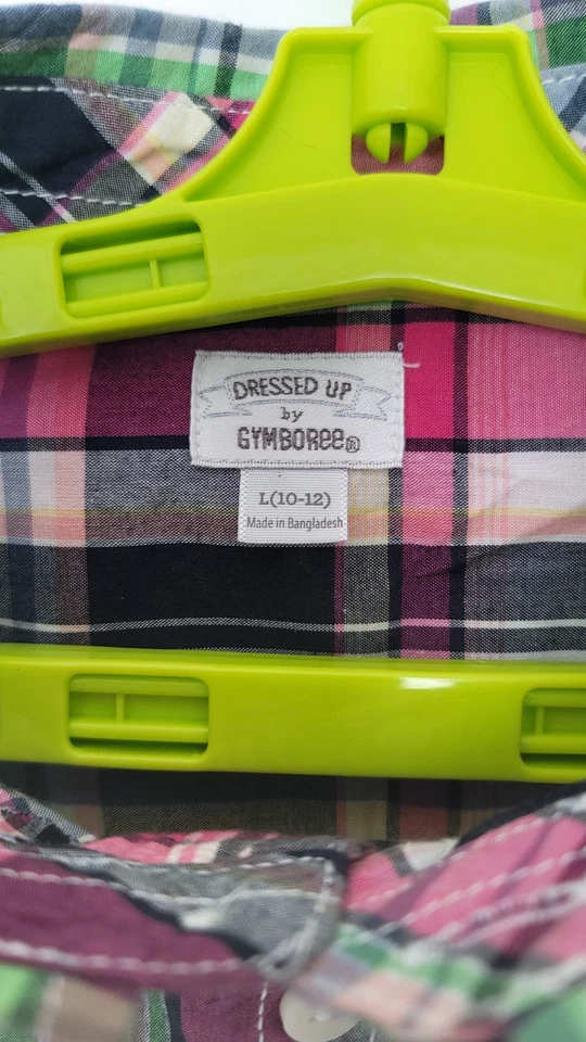 Camisa de Vestir Gymboree Niños L/S Cuadros Verde/Azul/Rosa Talla 10-12 Preppy Primavera Foto 3 de 3