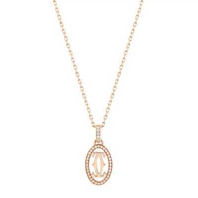 Cartier Double C De Cartier Diamond Logo Pendant Necklace 18K Rose Gold 0.10cttw
