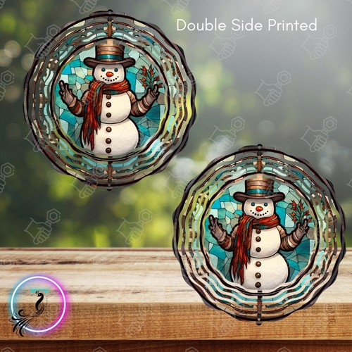 8 Inch Stain Glass Snowman Hanging Wind Spinner Yard Garden Home Decor - Picture 2 of 3