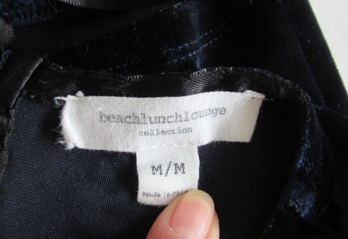 BeachLunchLounge Velvet Shirt Short Sleeve, Ribbon Closure, Size M Navy Blue - Picture 10 of 11