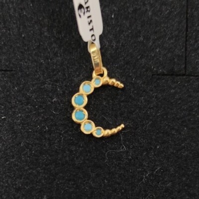 Colgante Oro 18k 750 mls. Media Luna Con Piedras Azules