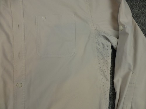Coolibar Shirt Mens Large Tan UPF 50 Roll Tab Vented Performance Fish Landscape - Picture 4 of 10