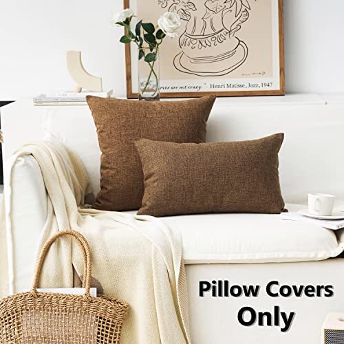 Decorative Throw Pillow Covers Faux Linen Cushion 18" x 18" (Pack of 2) Brown - Bild 2 von 6