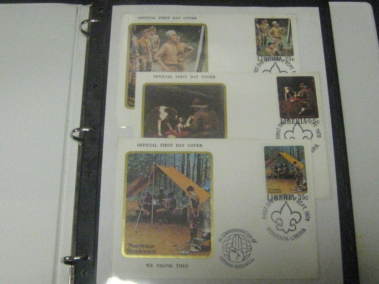 Scouts on Stamps Collection--Liberia Rockwell, Jamboree, International cachets