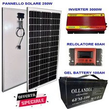 KIT FOTOVOLTAICO  2KW GIORNALIERO INVERTER 3000W PANNELLO SOLARE 250W BATTERIA