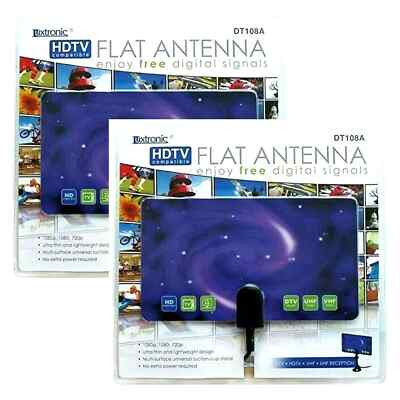 2 Pack HDTV Flat Reception Antenna 4K Ready Ultra HD 25 Miles Range Luxtronic