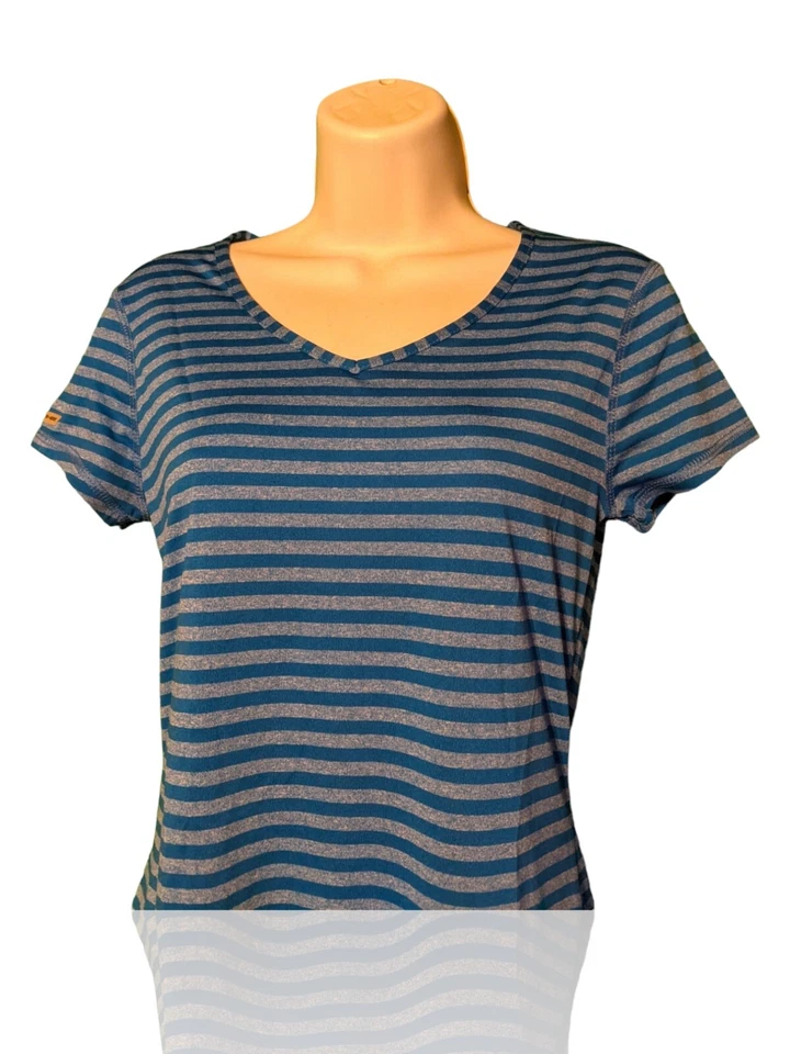 Danskin Now Semi Fitted Ladies S V-Neck Shirt, Blue/Gray Stripe Shirt. NS-6 - Image 2 of 4