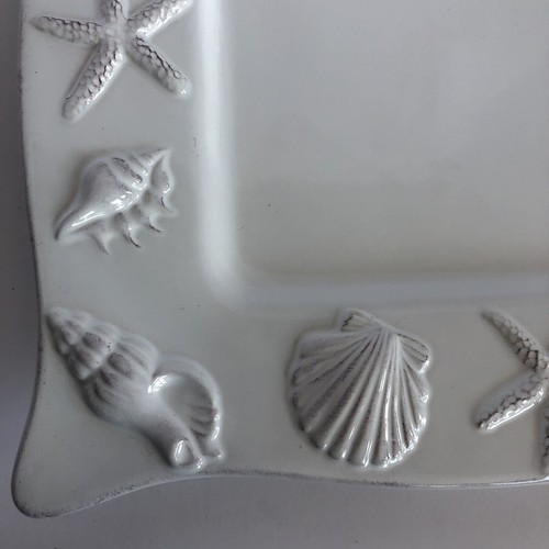 Blue Sky Seahorse and Seashell Menagerie White Dinner Plates 11" Square Set of 4 - Picture 8 of 23