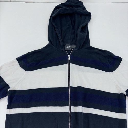 Armani Exchange Y2K Mens XXL Colorblock Zip Up Blue White Hoodie Rayon Cotton - Picture 4 of 9