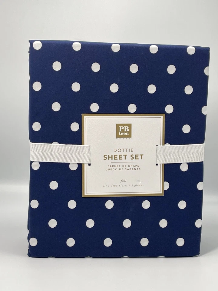 Juego de sábanas Pottery Barn Teen Dottie azul marino tamaño completo nuevo con etiquetas Foto 2 de 4