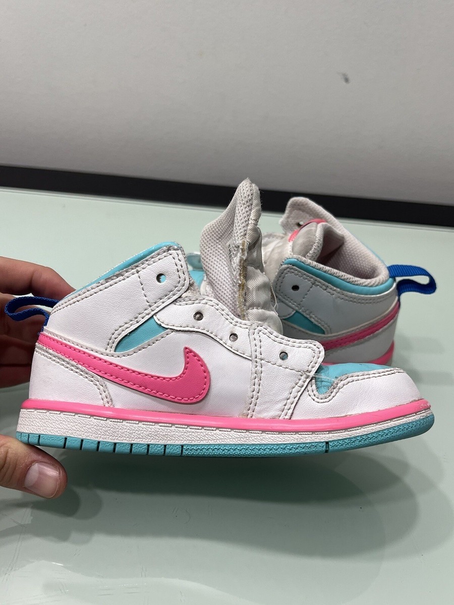 Nike Jordan 1 Mid Sneakers Digital Pink Girls 9C 9 White