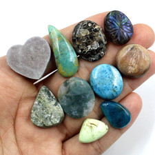 10 Pcs Natural Mix Gemstones Untreated 18mm-32mm Mix Cabochon Loose Gems Lot