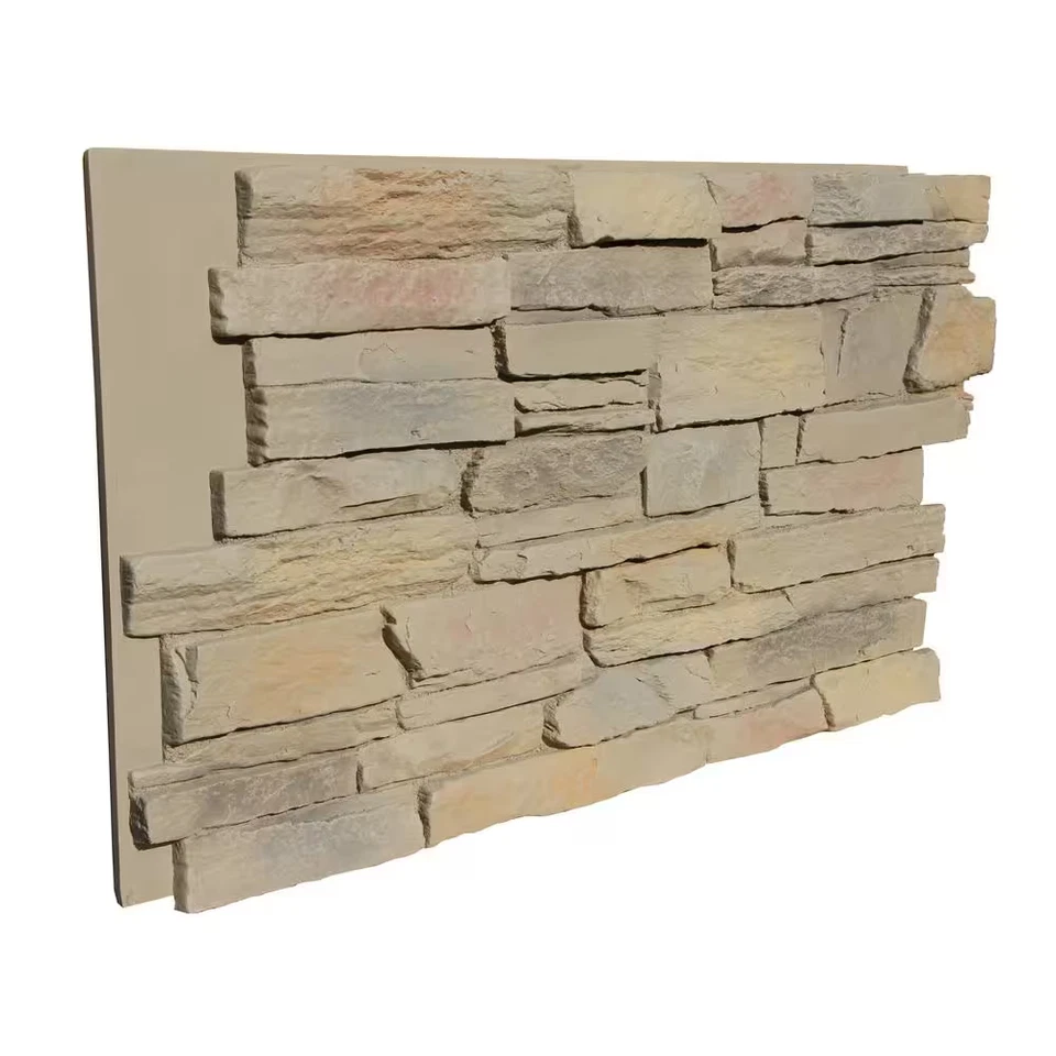 Piedra de repisa 48 pulgadas X 24,25 pulgadas Panel de revestimiento entrelazado de poliuretano en caqui Foto 3 de 4