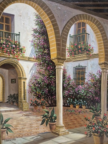 Ölgemälde Francisco Jose Retamero Sanchez (XX) Mediterranes Idylle 62x54cm - Bild 4 von 13