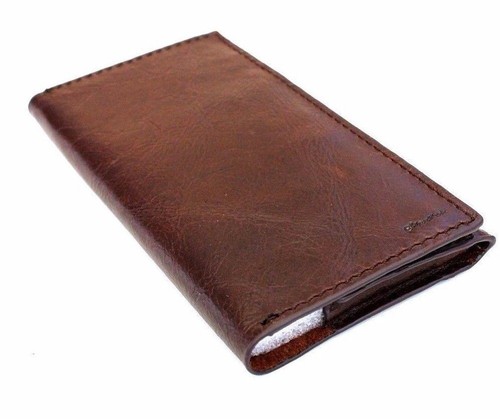 Genuine Full Leather Case for iPhone SE 2 Wallet Closure Cover Cards Slots Brown - Picture 6 of 6