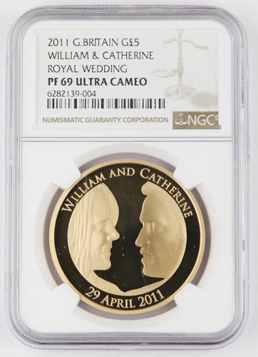 Great Britain 2011 5 Pound 1.177 Oz AGW Gold Proof Coin Royal Wedding NGC PF69