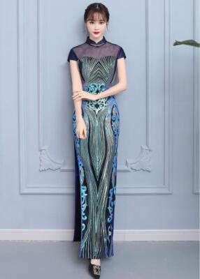 mandarin collar bodycon dress Elegant Mandarin Collar Sequins Shine Evening Dresses Banquet Bodycon  Cheongsam