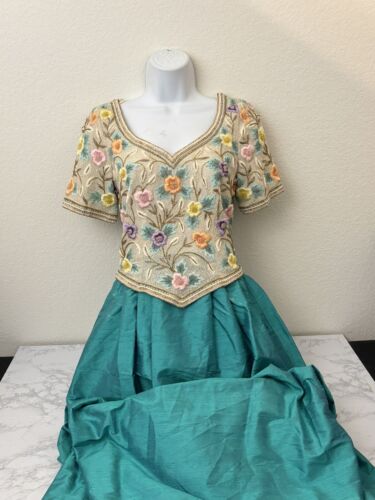 Stunning Vtg Judith Ann Creations Floral Sequin Maxi Dress Women’s S Silk Z