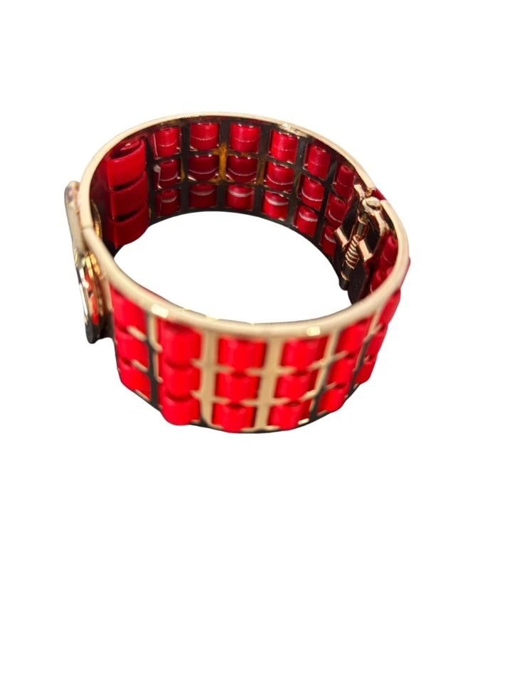 Pulsera pinza logotipo vintage, MICHAEL KORS, cuero sintético rojo, tono dorado Foto 4 de 4