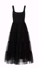 Alice + Olivia Women's Chara Black Tiered Tulle Midi Dress Size 0