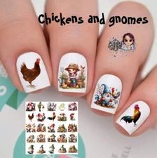 Garden Farm Chicken Gnomes Waterslide Nail Decals Set Of 50