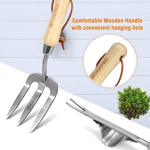 WORKPRO Garden Tool Set 7PC Stainless Steel Heavy Duty Garden Tool Wooden Handle - Picture 6 of 12
