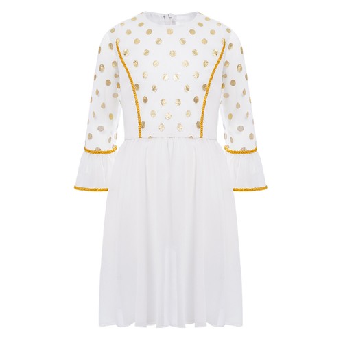 Abito da ballo manica lunga vestito indiano metallizzato prendisole bambina sfilata - Foto 11 di 39