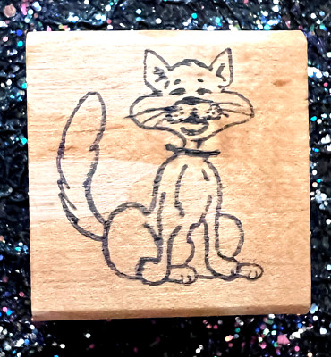 Vintage Rubber Stamp ''Butch the Kitty'' Purple Wave 2 x 2
