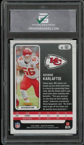 2022 Panini Absolute #162 George Karlaftis GRADED 10 GEM MINT ROOKIE CARD RC - Picture 2 of 2