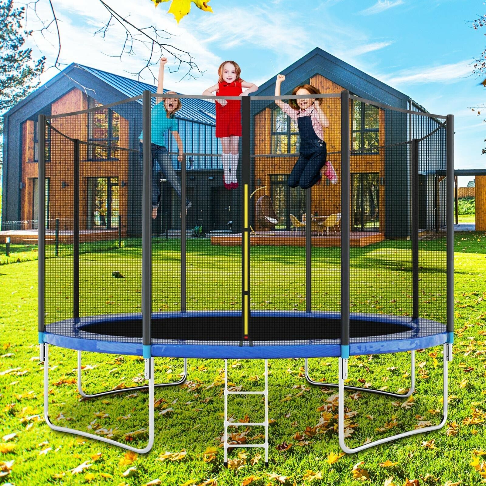 14 FT Kids Trampoline With Enclosure Net Jumping Mat And Spring
