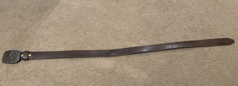 Mens Leather Belt Size 39 With A Deer Doe Brass Buckle