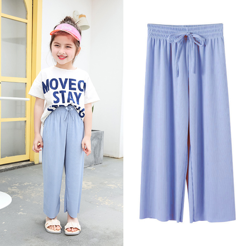 Girls Thin Style Kid's Pants Loose Casual Ice Silk Nine Points Wide Leg Pants - Picture 9 of 16