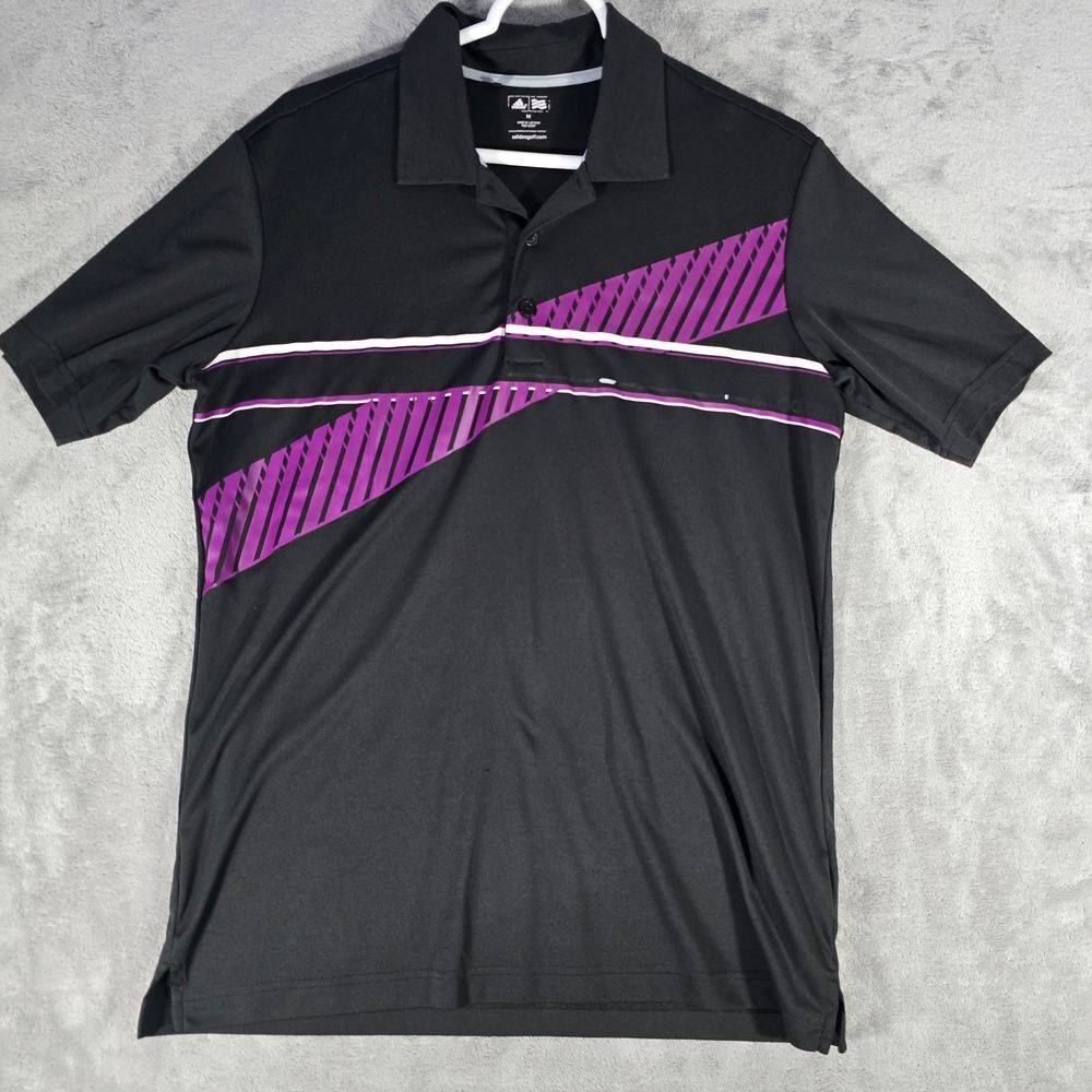 Black Purple Striped Performance Athletic Polo Shirt Size M
