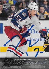 Signed Josh Anderson Young Guns 2015-16 UD Columbus Blue Jackets Rookie Card #2