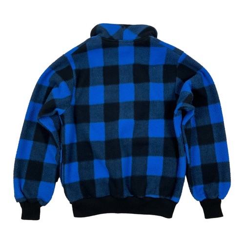 VTG 80s EMS Blue & Black Plaid Polar Fleece Jacket 1/2 Zip Pullover USA Size M - Picture 7 of 16