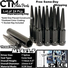 24x 4.5" Tall 14x1.5 Black Spline Spike Lug Nut Fit F150 Navigator Expedition