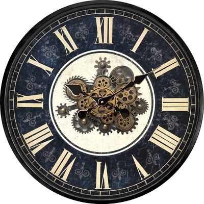Schwarz Gold Kugel 80 cm Wanduhr bewegliche Zahnräder Uhr