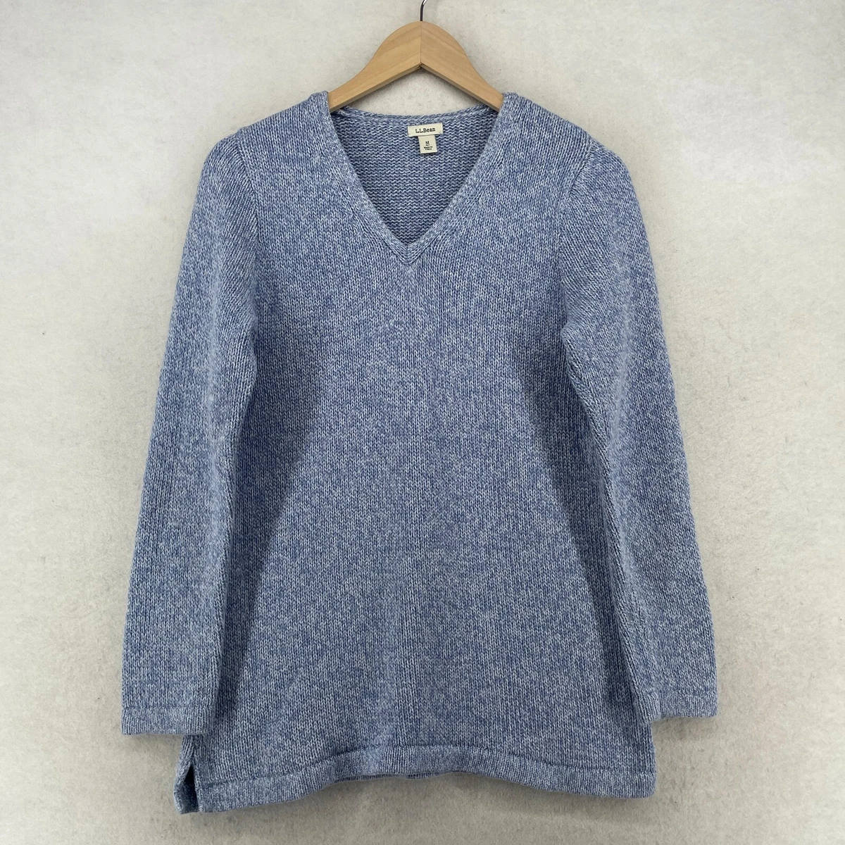LL BEAN Sweater Womens M Petite Cotton Knit V Neck Long Sleeve